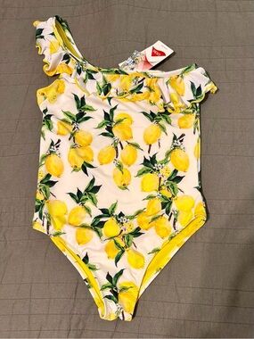 Girls Lemon-Print One-Shoulder Swimwear - Yellow